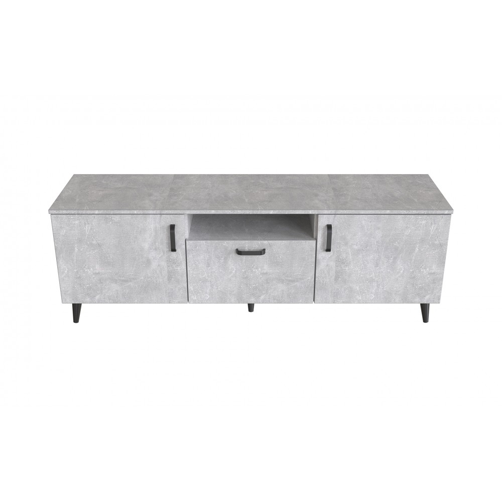 Тумба Лэстер на конусных ножках Ferrum-decor 48x139x38 Черный металл ДСП Бетон 16 мм (FRD-106801)