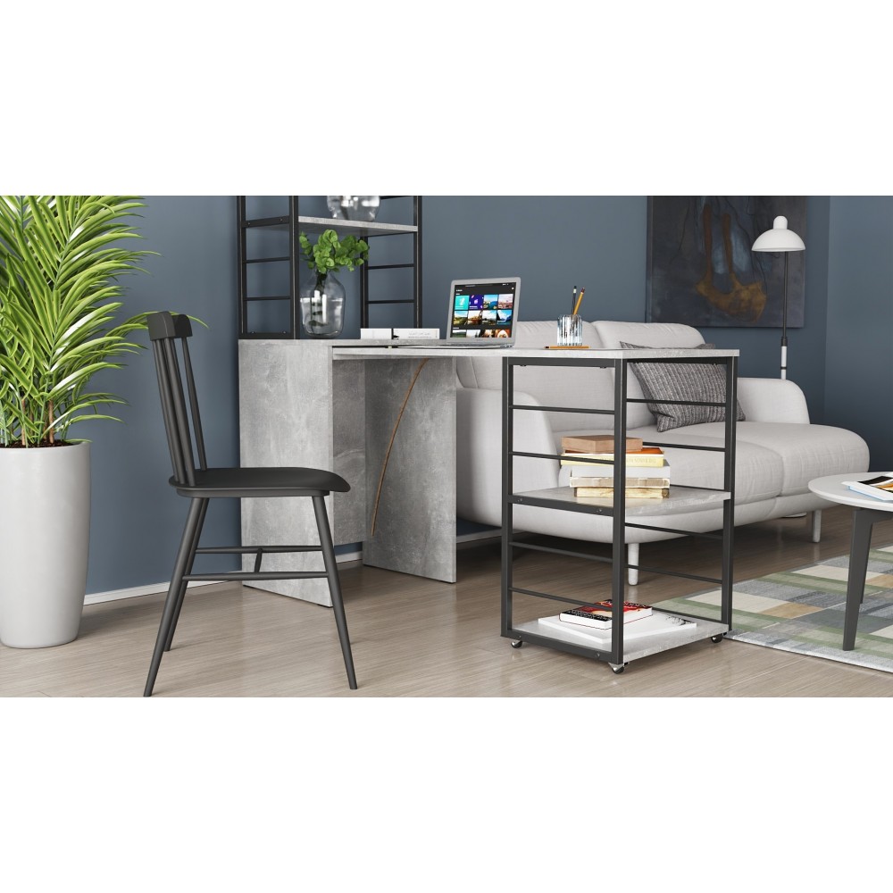 Стол-тумба трансформер Смарт 3/2 с этажеркой Ferrum-decor 1430x1450x600 Черный металл ДСП Бетон 16 мм (FRD-105122)