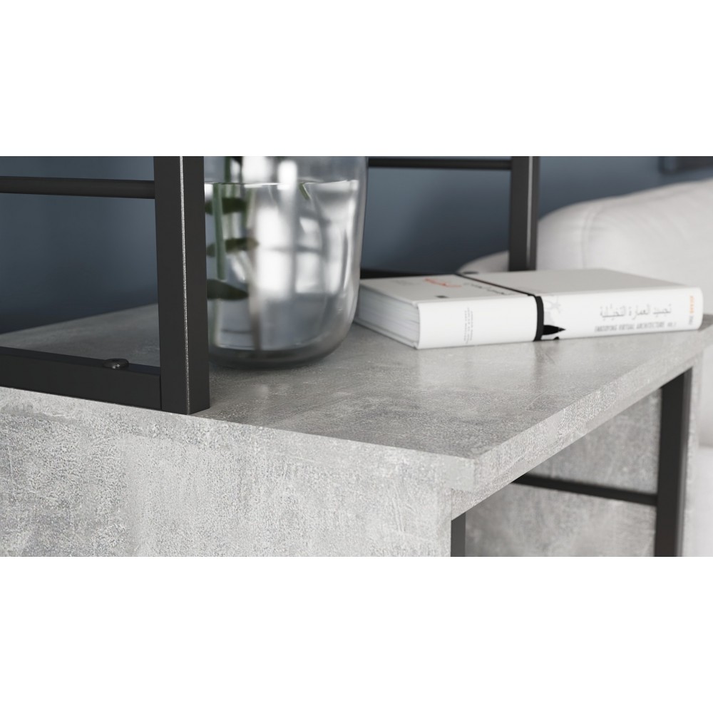 Стол-тумба трансформер Смарт 3/2 с этажеркой Ferrum-decor 1430x1450x600 Черный металл ДСП Бетон 16 мм (FRD-105122)