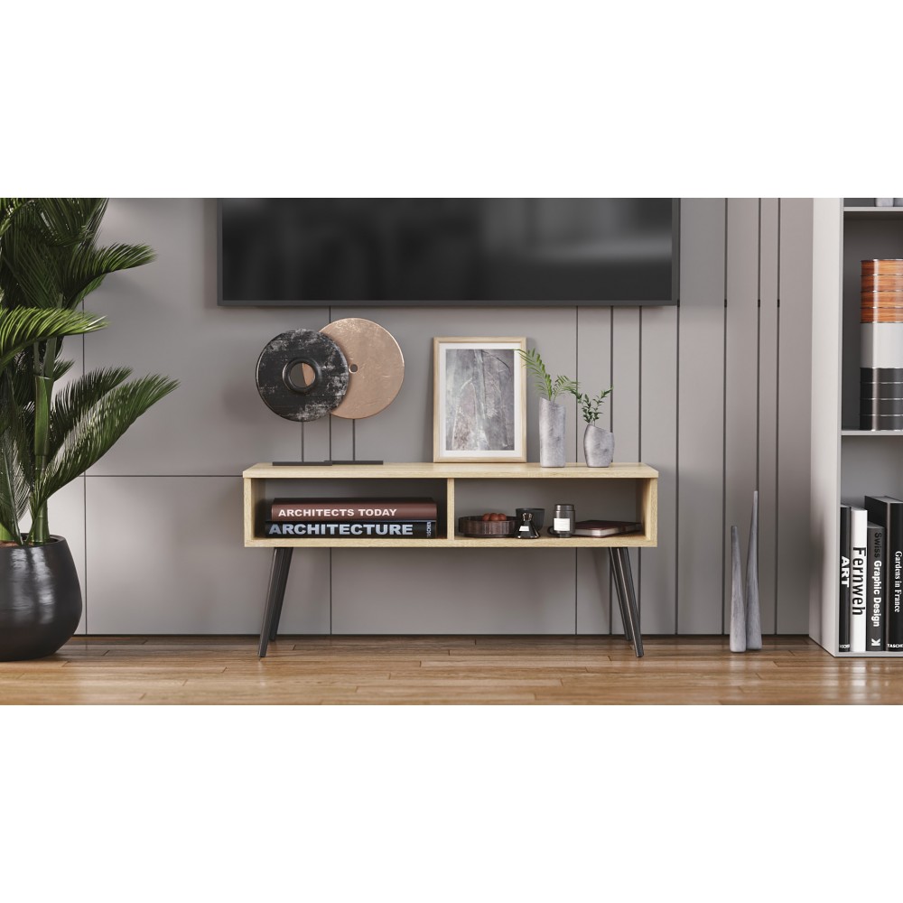 Тумба под ТВ Невада Ferrum-decor 45x100x38 Черный металл ДСП Дуб Сонома 16 мм (FRD-106722)