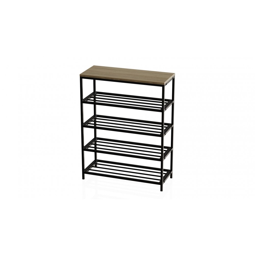 Полка для обуви Слайм 4 Ferrum-decor 820x630x260 Черный металл ДСП Дуб Сонома 16 мм (FRD-105162)