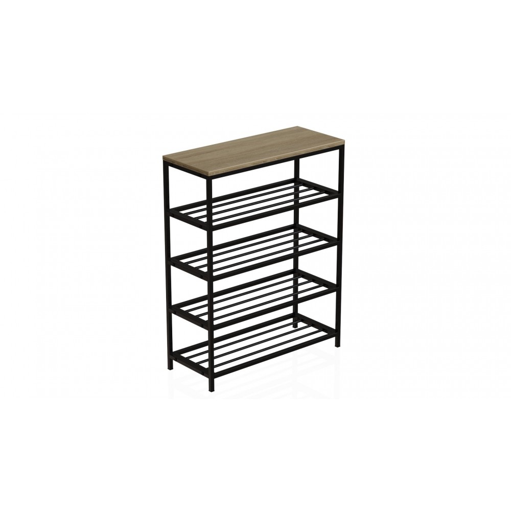 Полка для обуви Слайм 4 Ferrum-decor 820x630x260 Черный металл ДСП Дуб Сонома 16 мм (FRD-105162)