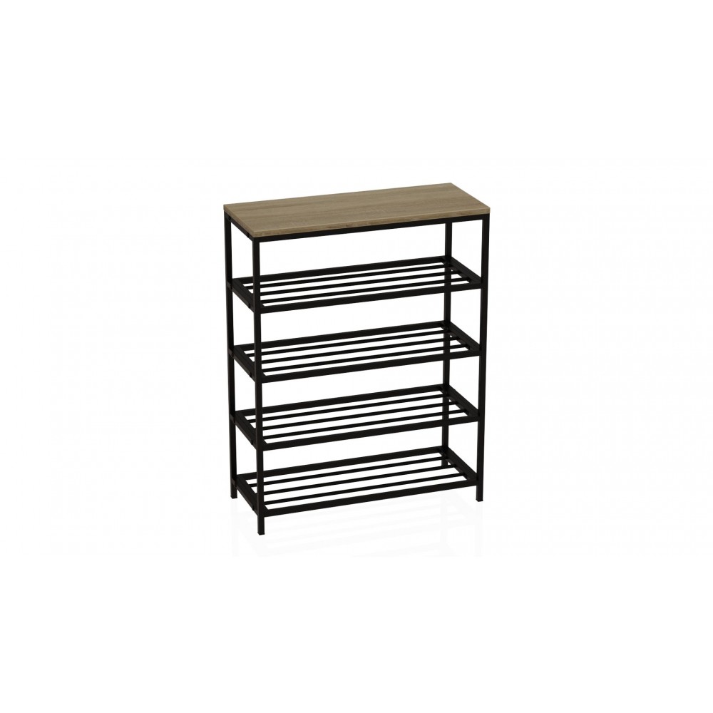 Полка для обуви Слайм 4 Ferrum-decor 820x630x260 Черный металл ДСП Дуб Сонома 16 мм (FRD-105162)
