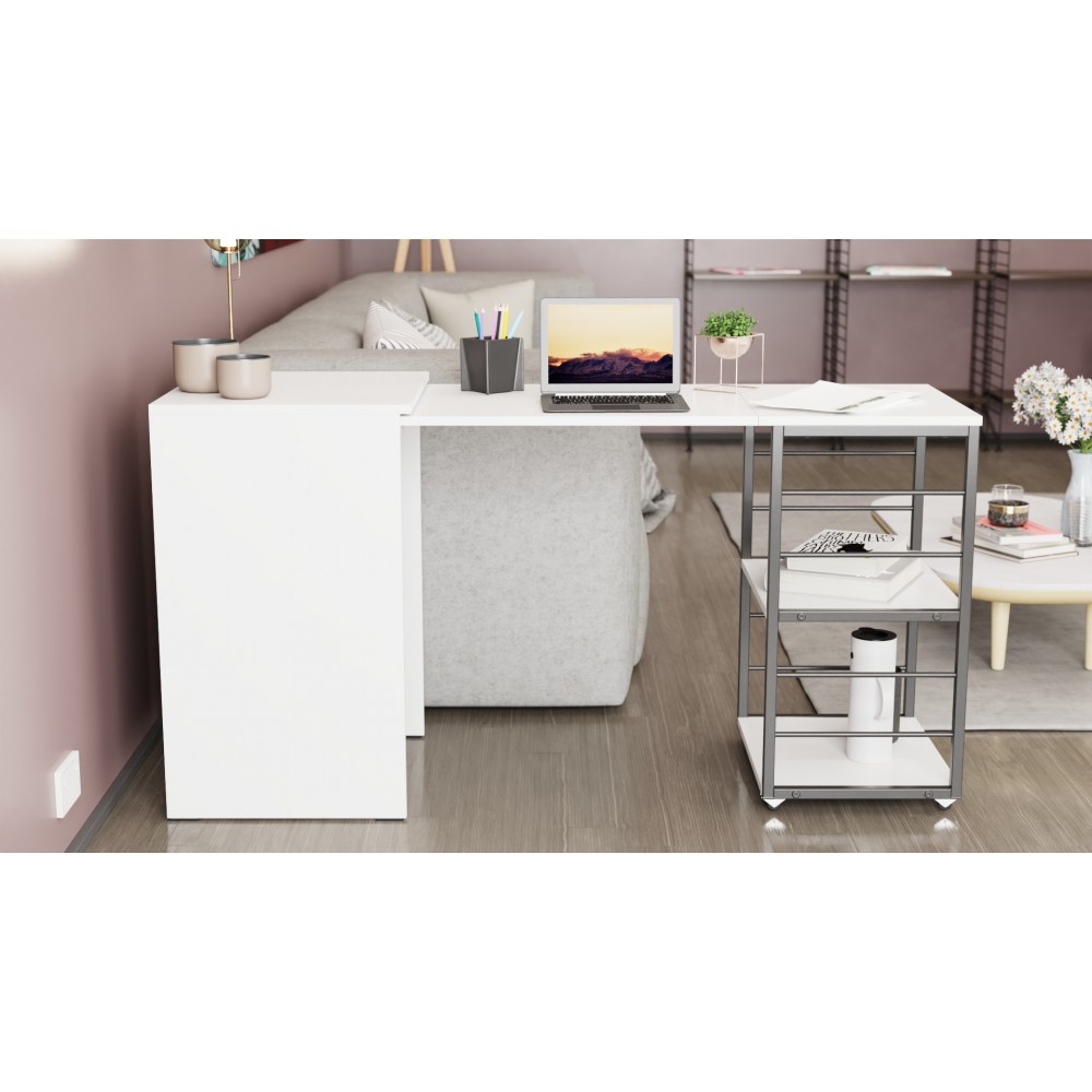 Стол-тумба трансформер Смарт 2/2 Ferrum-decor 750x1450x600 Черный металл ДСП Белое 16 мм (FRD-105102)