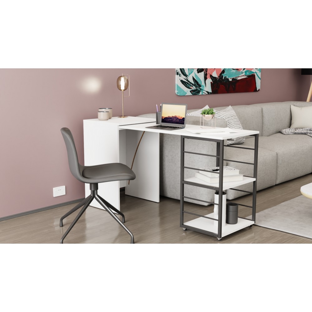 Стол-тумба трансформер Смарт 2/2 Ferrum-decor 750x1450x600 Черный металл ДСП Белое 16 мм (FRD-105102)