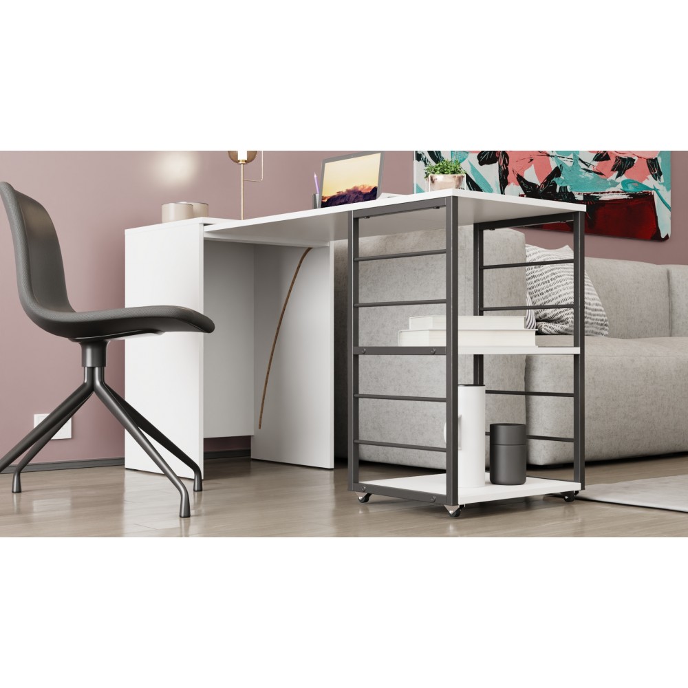 Стол-тумба трансформер Смарт 2/2 Ferrum-decor 750x1450x600 Черный металл ДСП Белое 16 мм (FRD-105102)