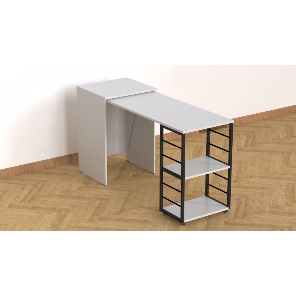 Стол-тумба трансформер Смарт 2/2 Ferrum-decor 750x1450x600 Черный металл ДСП Белое 16 мм (FRD-105102)