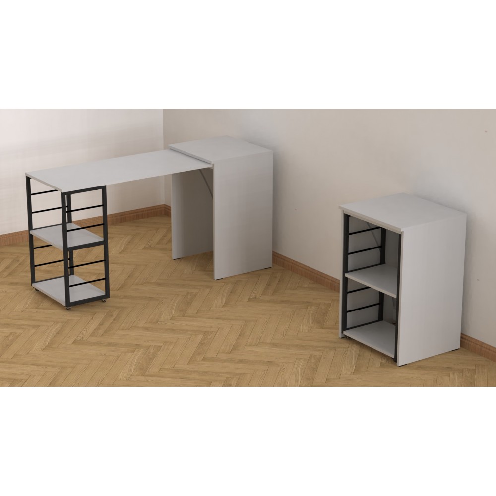 Стол-тумба трансформер Смарт 2/2 Ferrum-decor 750x1450x600 Черный металл ДСП Белое 16 мм (FRD-105102)