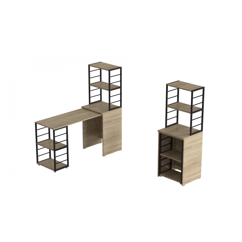 Стол-тумба трансформер Смарт 3/1 с этажеркой Ferrum-decor 1430x1450x500 Черный металл ДСП Дуб Сонома 16 мм (FRD-105112)