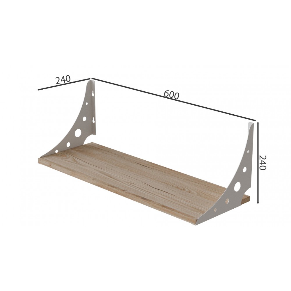 Полиця настінна Ferrum-decor Ханді 2 240x600x240 метал Білий ДСП Дуб Сан-Марино 16 мм (FRD-102583)