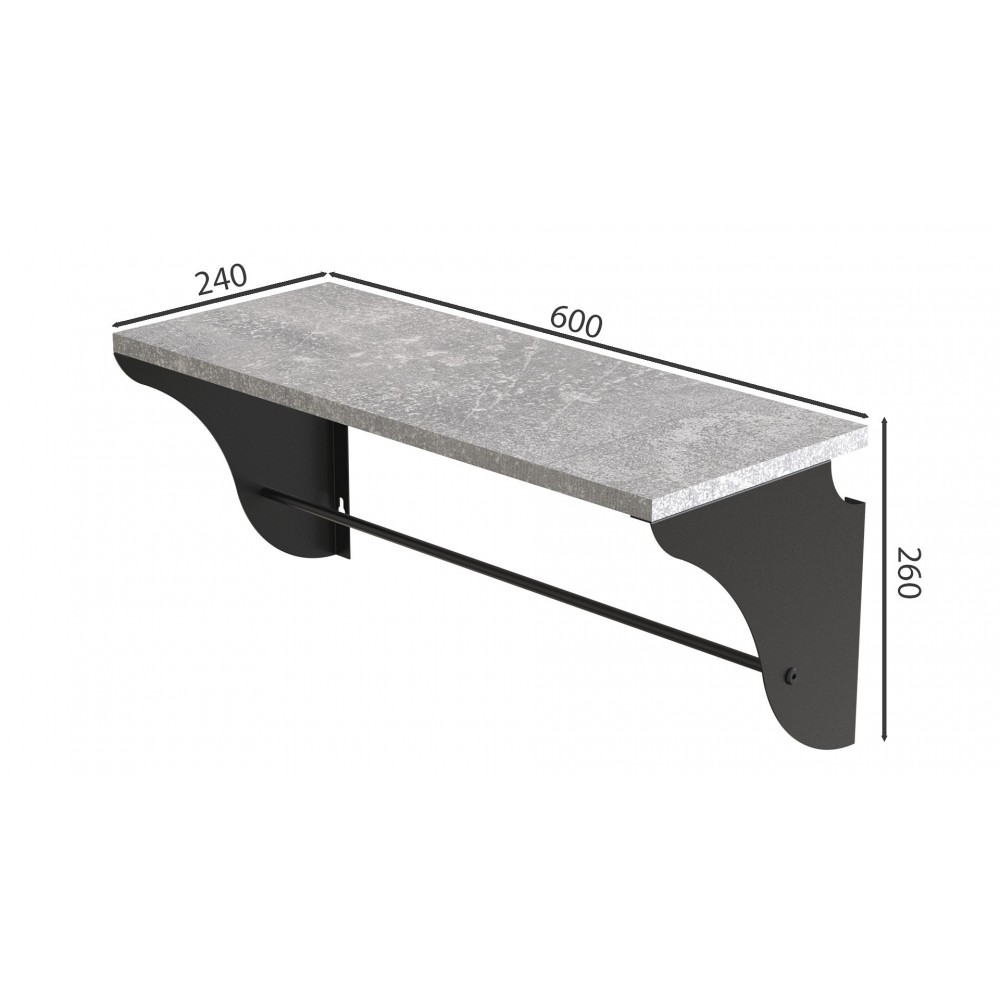 Настінна полиця Ferrum-decor Комфі 260x600x240 метал Чорний ДСП Бетон 16 мм (FRD-102743)