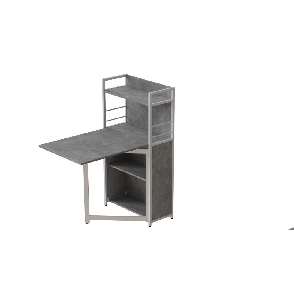 Стол книжка с этажеркой Практик 1 Ferrum-decor 1200x640x990 Белый металл ДСП Бетон 16 мм (FRD-104624)
