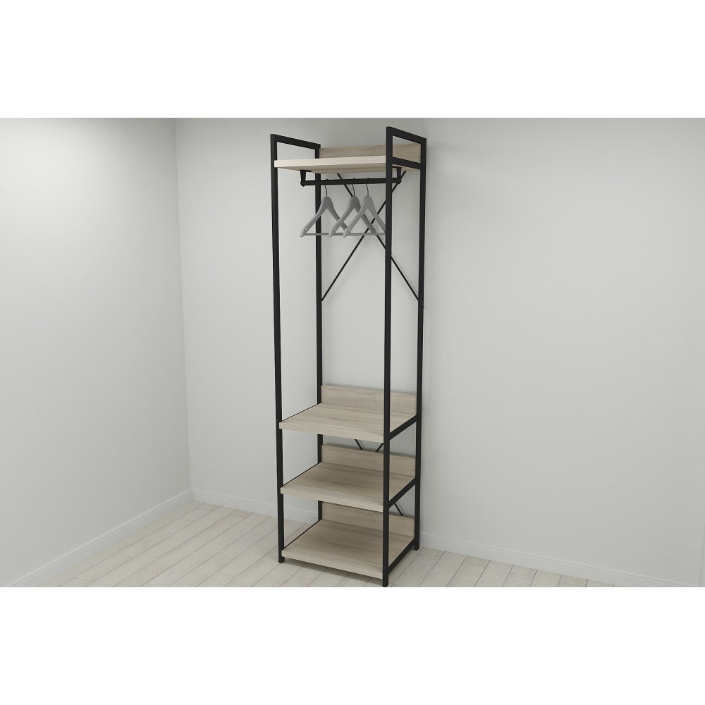 Шафа Гардероб Уні секція 3 серії Конект Ferrum-decor 220x60x50см Чорний метал ДСП Дуб Сонома 32 мм (FRD-104525)