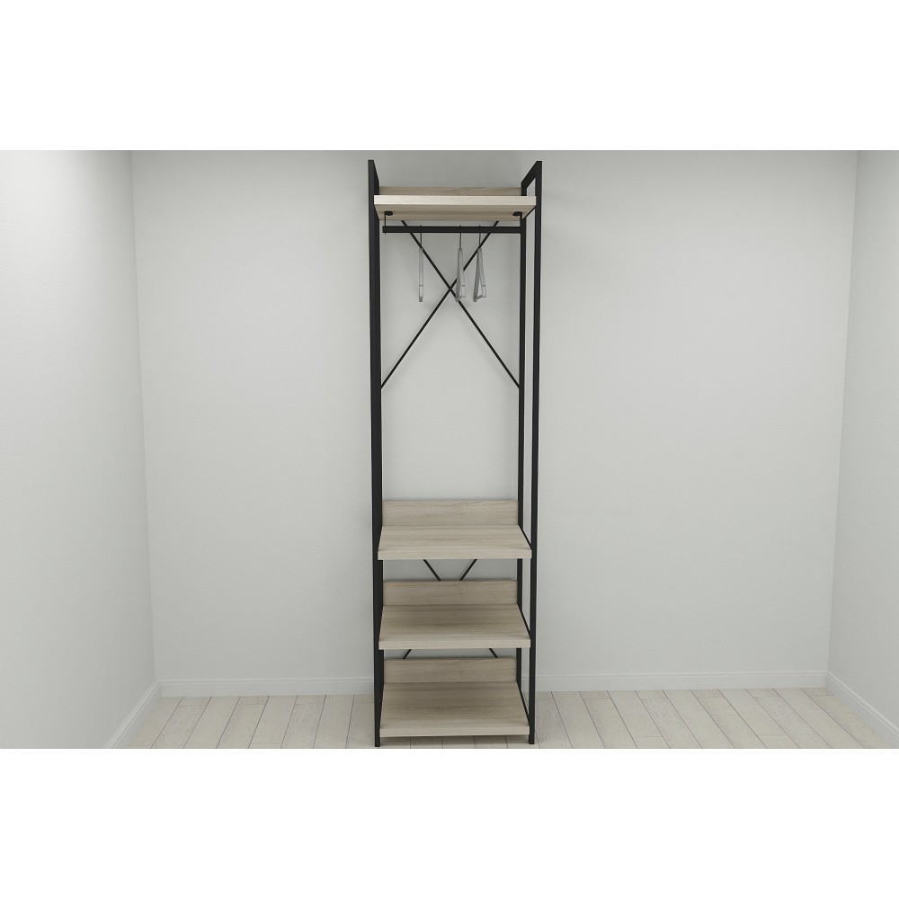 Шафа Гардероб Уні секція 3 серії Конект Ferrum-decor 220x60x50см Чорний метал ДСП Дуб Сонома 32 мм (FRD-104525)