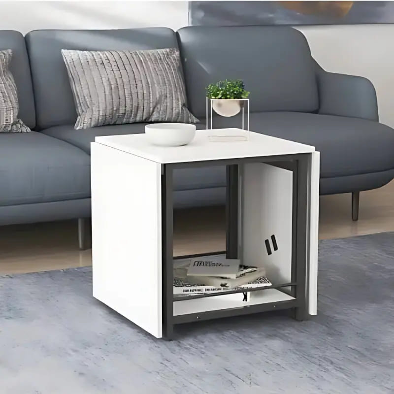 Стіл журнальний трансформер Куб Комбо Ferrum-decor 540x532x500 Чорний метал ДСП Біле 16 мм (FRD-105150)
