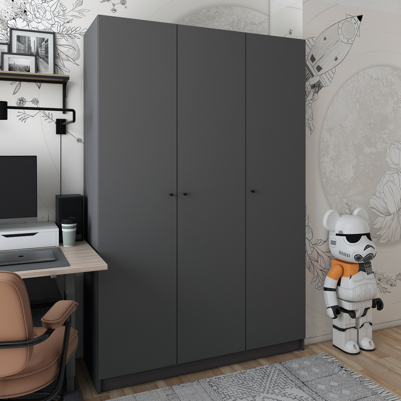 Шафа для одягу Doros Промо Антрацит 3 ДСП 135х48х204 (44900524) (DRS-012157)