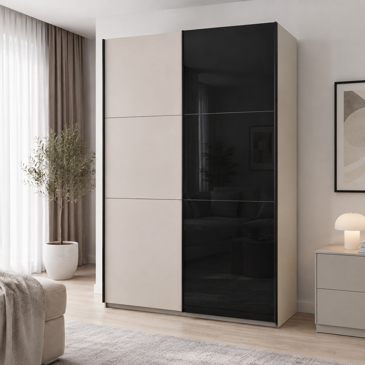 Шафа купе Doros G-Caiser Кашемір/Чорний 1 ДСП/1 скло 3 частини 180х60х240 (42005323) (DRS-012238)