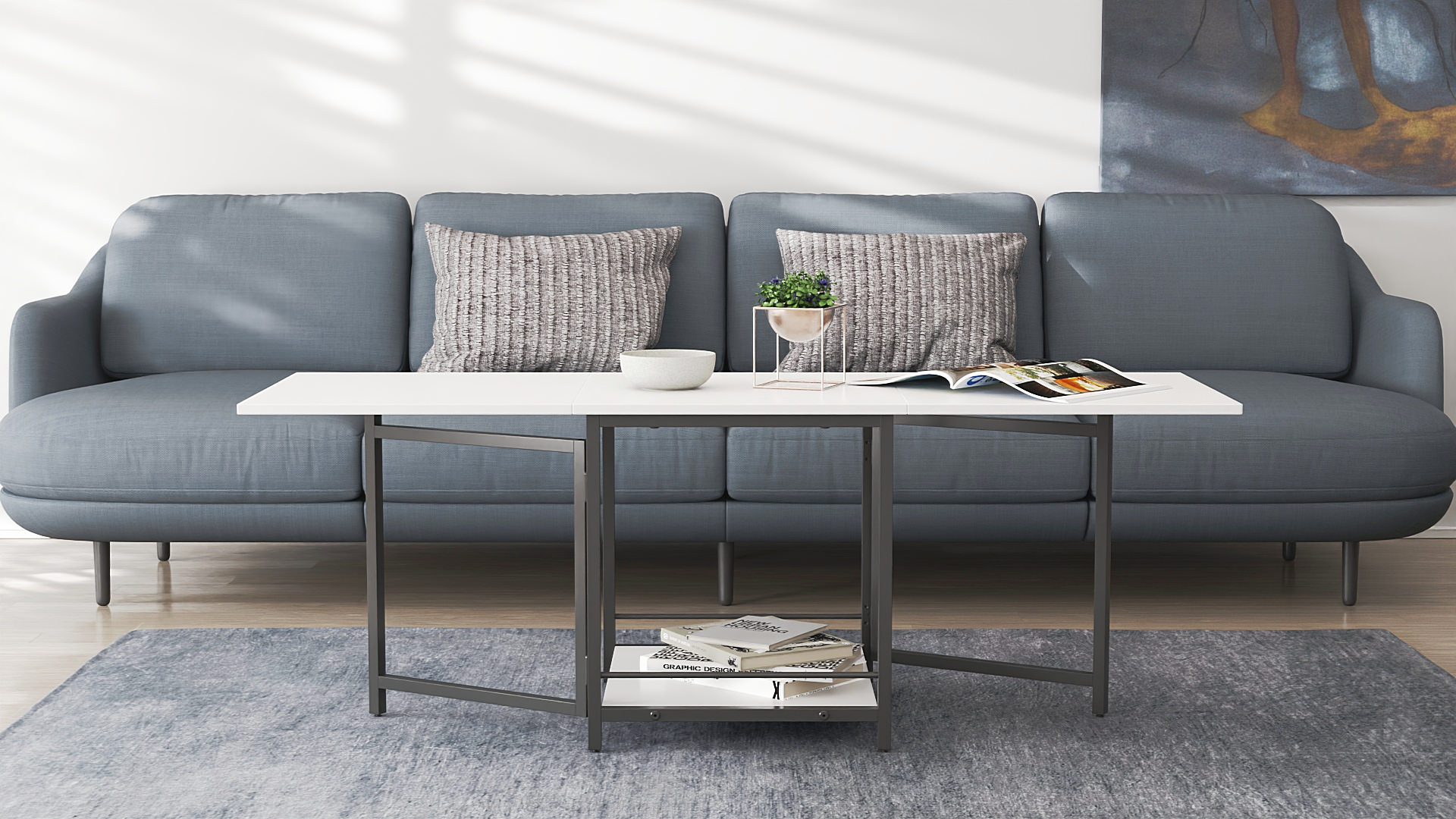 Стіл журнальний трансформер Куб Комбо Ferrum-decor 540x532x500 Чорний метал ДСП Біле 16 мм (FRD-105150)