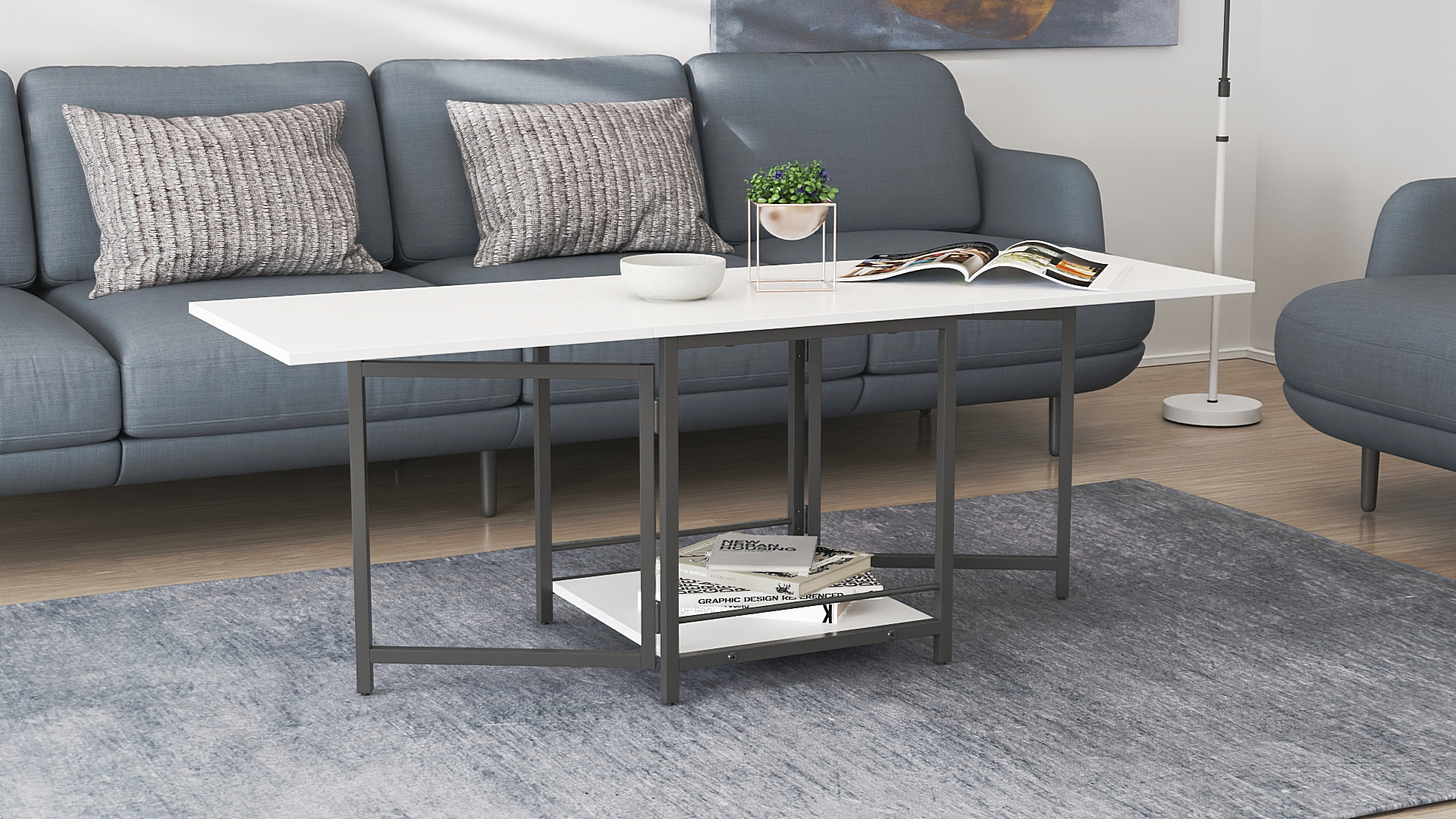 Стіл журнальний трансформер Куб Комбо Ferrum-decor 540x532x500 Чорний метал ДСП Біле 16 мм (FRD-105150)